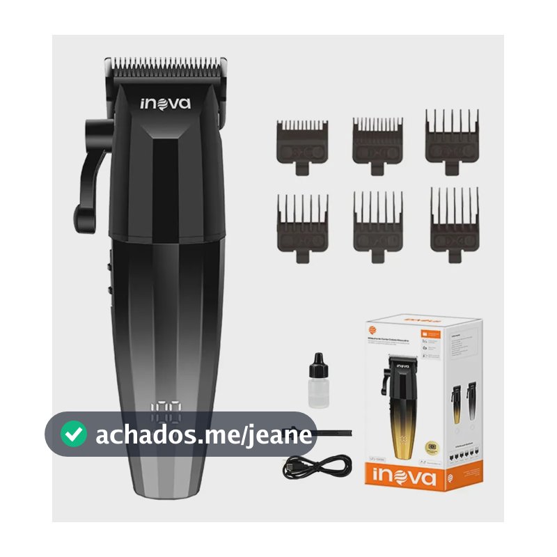 Maquina De Cortar Cabelo Profissional Turbo Sem Fio Recarregável Portátil 6 Peines Guia Tela LED 2 Velocidades Preto