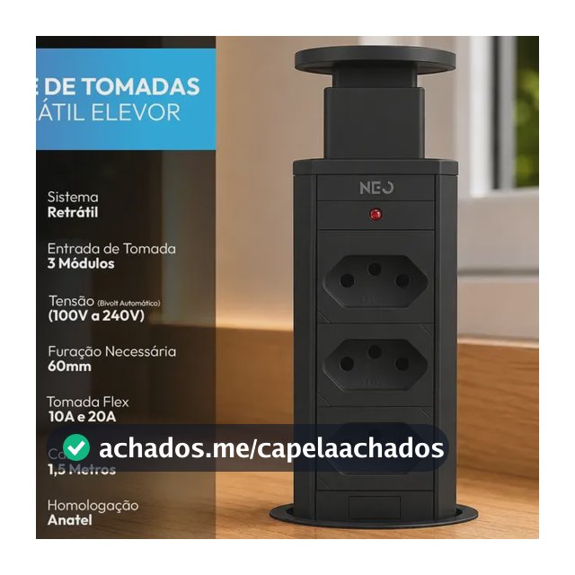 Torre de Tomada Embutir Neo Avant Preta 3 Tomadas Flex 10A 20A Bivolt