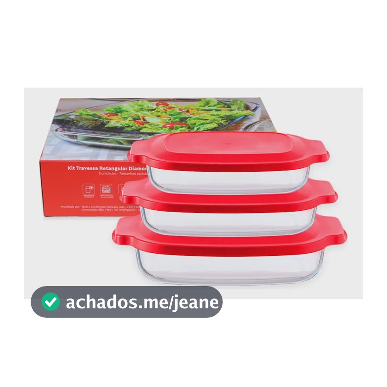 Kit 3 Travessas De Vidro Retangular C/tampa Diamond Transparente