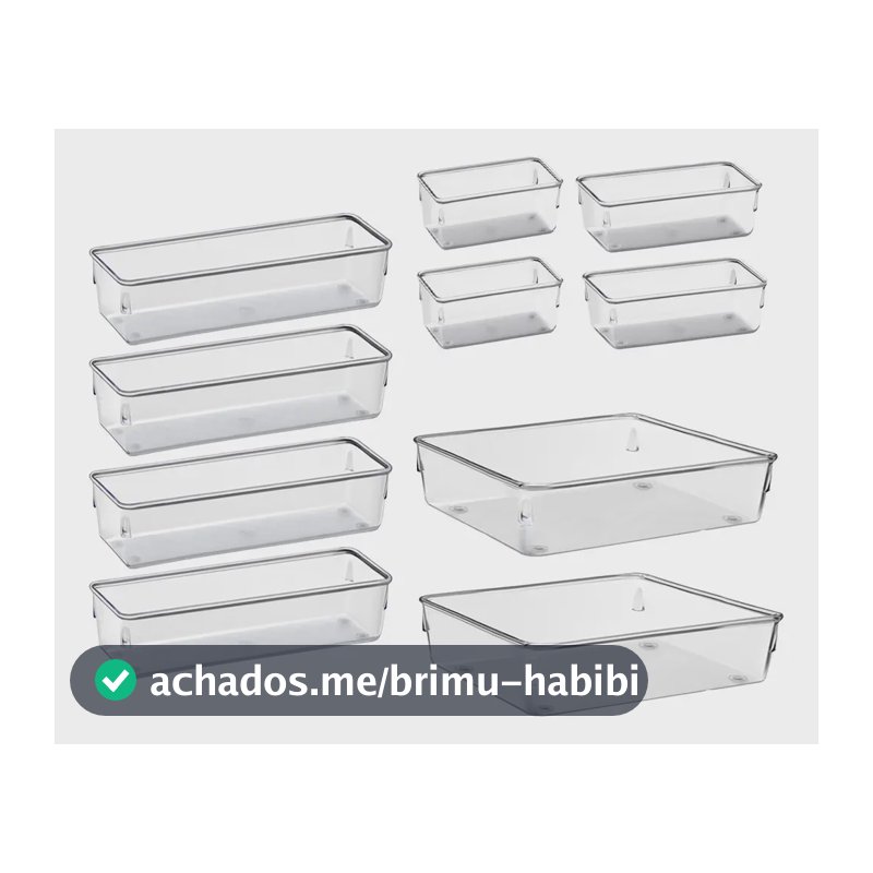 Kit 10 Organizador Multiuso Modular Gaveta Acrilico Rebirth Cor Cristal