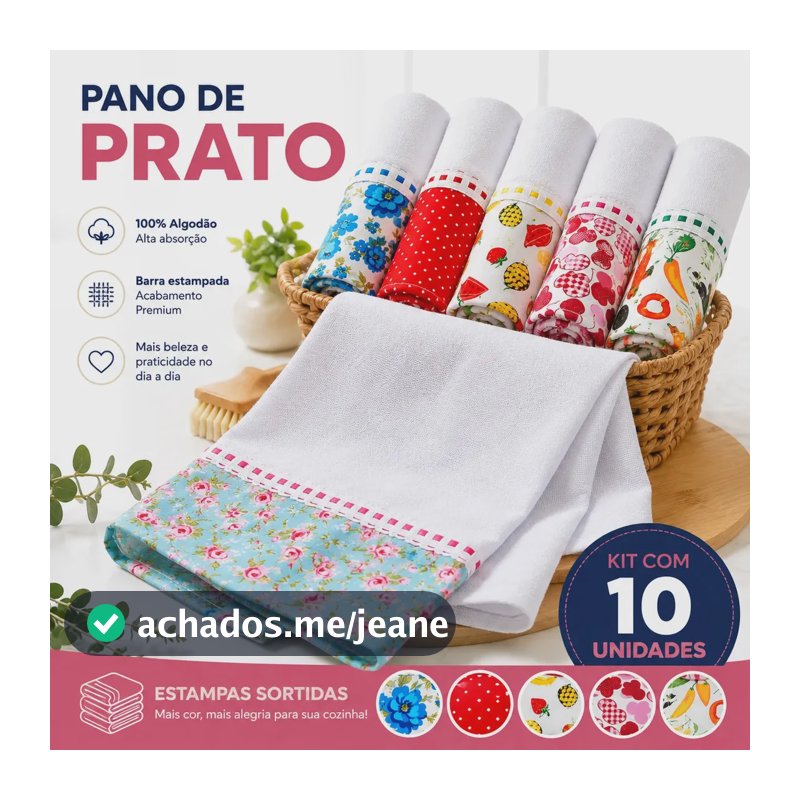 Pano De Prato Barrado Atacado Premium Kit Com 10 Peças
