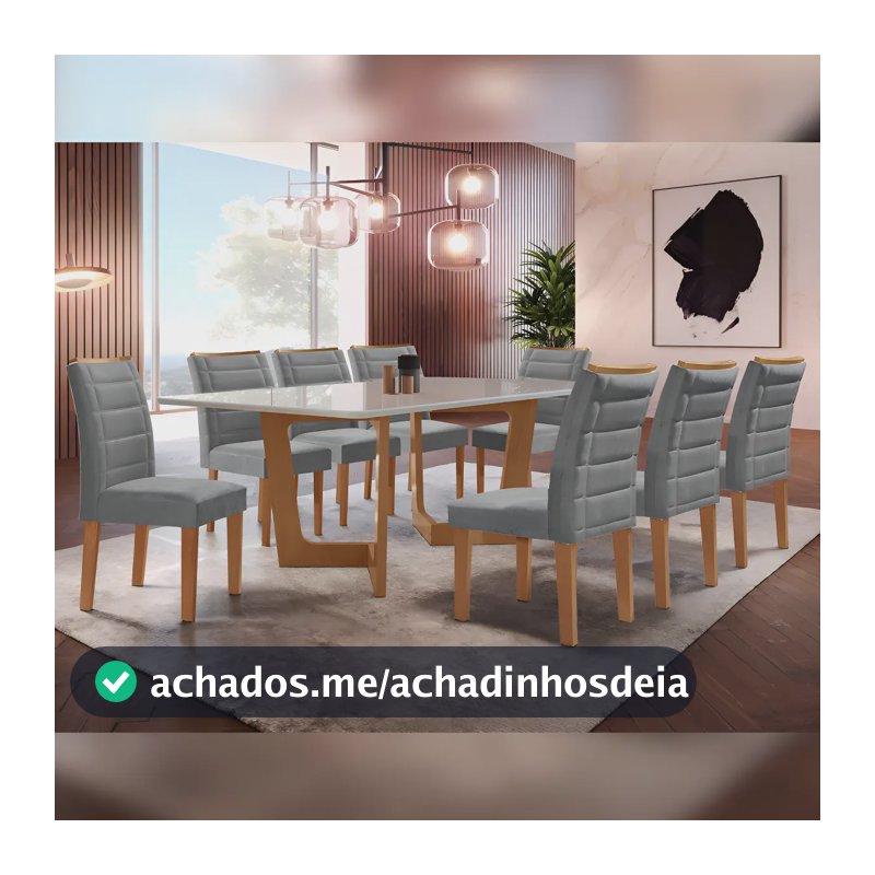Conjunto Sala De Jantar Nápoles Tampo Vidro/mdf Com 8