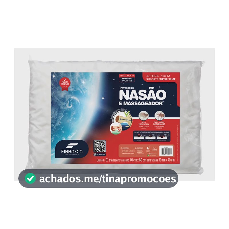 Travesseiro Nasa Alto Nasão E Massageador Fibrasca 50cmx70cm