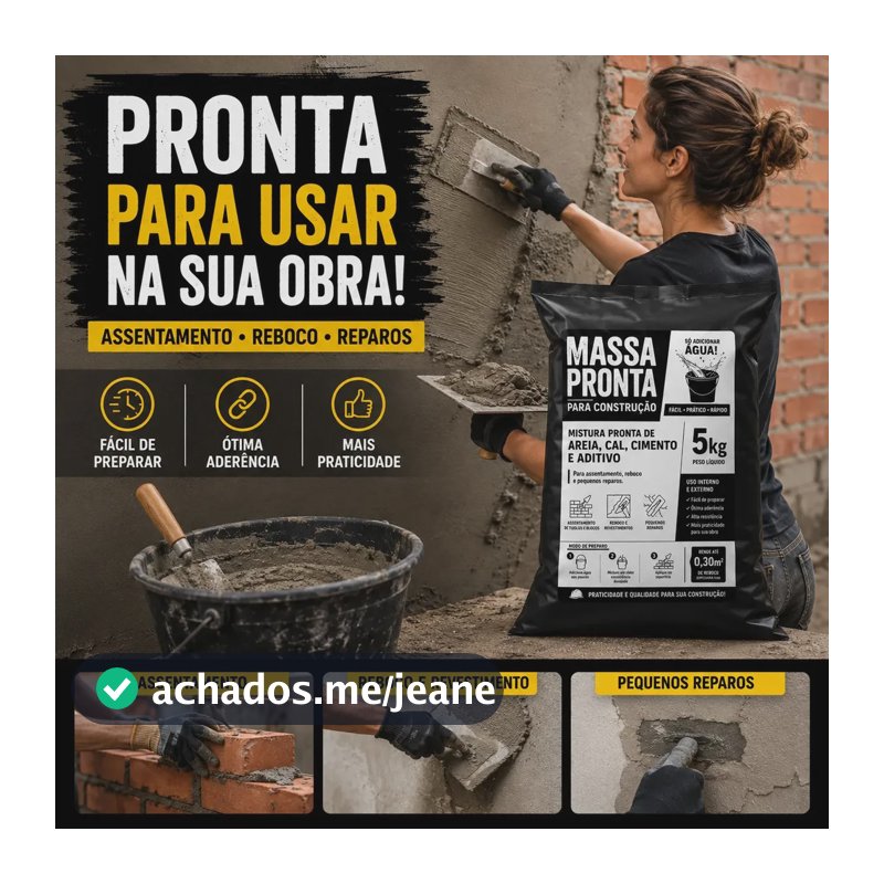 Massa Pronta 3 Em 1 Para Reboco Pequenos Reparos Assentar Tijolo Saco 5kg