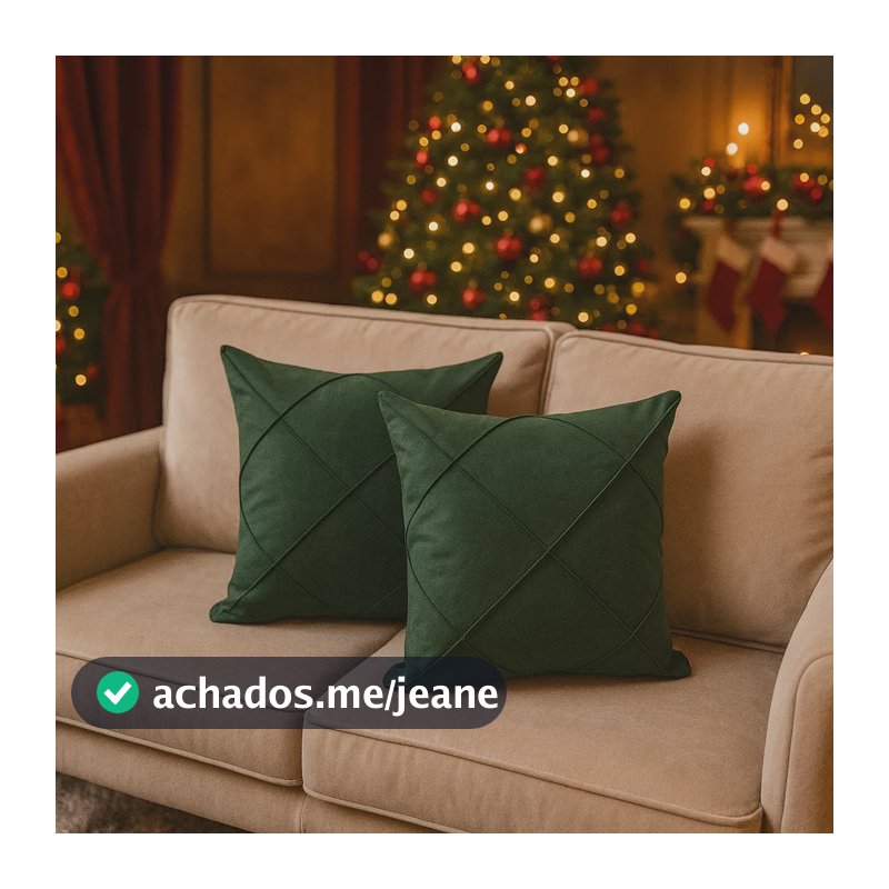 Kit 2 Capas Almofada 45x45 Suede Drapeada Costura Luxo Cores Verde Natalina