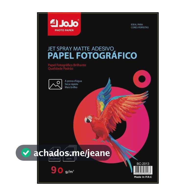 Papel Fotográfico Adesivo 90g Matte A4 Fosco 80 Folhas Branco