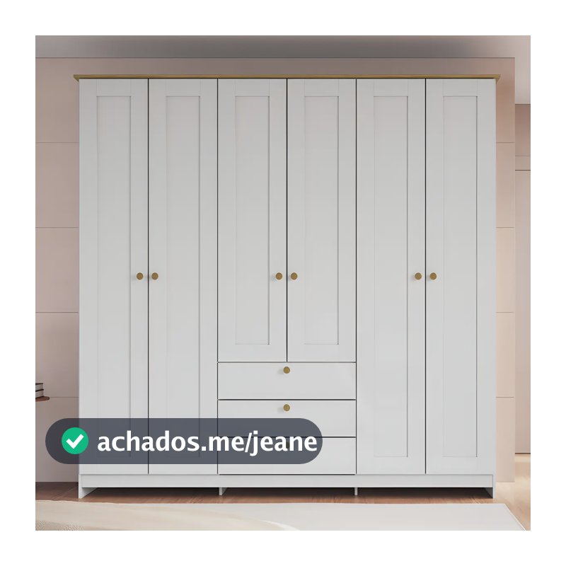 Guarda-roupa Casal 6 Portas 3 Gavetas Americano 182cm RP2630 Cor Branco/Ipê - Decibal Móveis