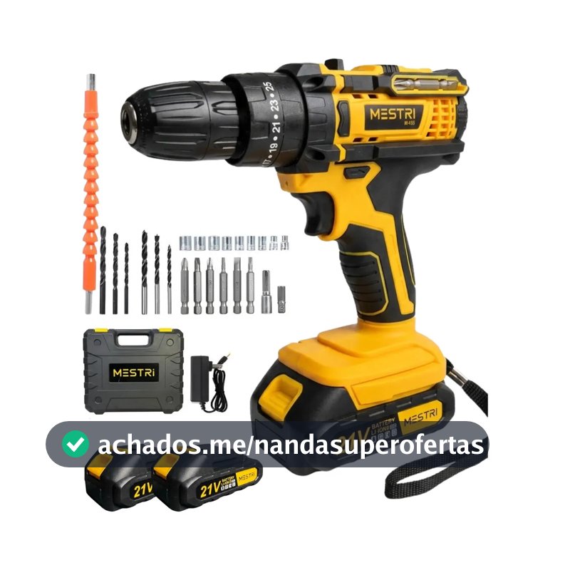 Parafusadeira Furadeira Impacto Sem Fio 21v 2 Bateria 2.000mAh Bivolt Kit Chave Completo Com Maleta brocas chaves