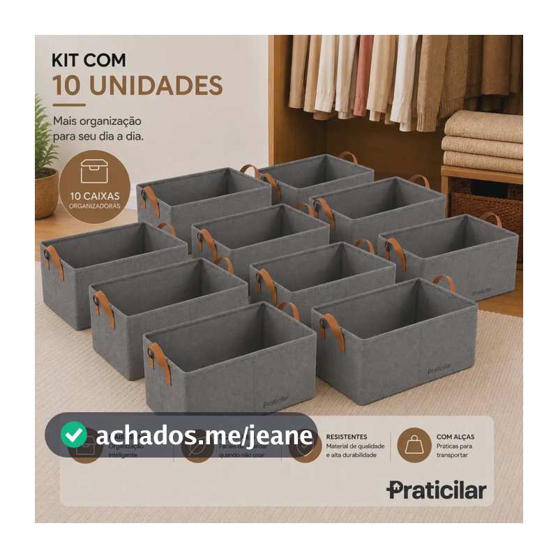 Kit com 10 Caixas Organizadoras Roupas Íntimas Multiuso Guarda Roupa Camisetas Calças Meia