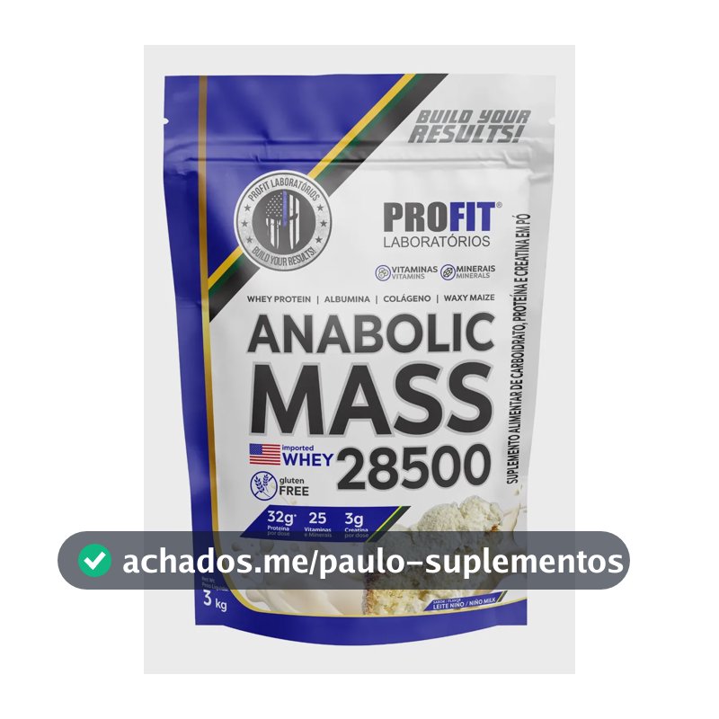 Proteína ProFit Laboratórios Hipercaloricos Anabolic Mass 28500 em pó sabor Leite ninõ x 3kg