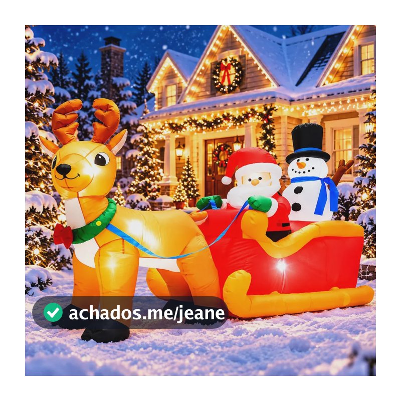 Enfeite de Natal Inflável 2 Metros Com Papai Noel Rena E Boneco de Neve 5 LEDs Bivolt Impermeável Para Jardim E Área Externa HOMESPOT