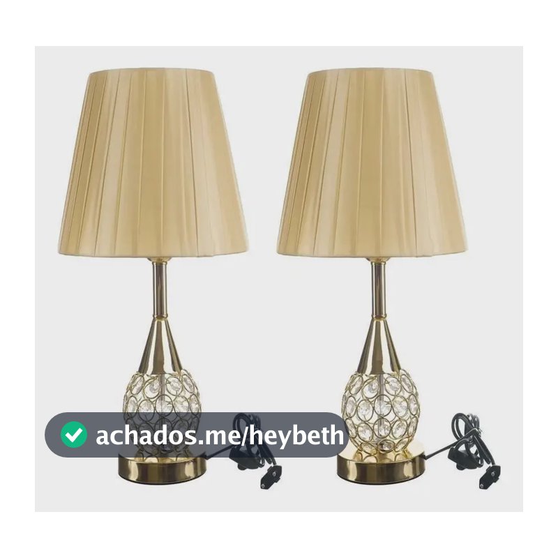 Kit 2 Abajur Luminária de Mesa Cristal 42cm Luxo Conceito Dourado Gold Abajur para Quarto Sala e Criado Mudo Luminária Decorativa de Cabeceira Tippi Cor Dourado