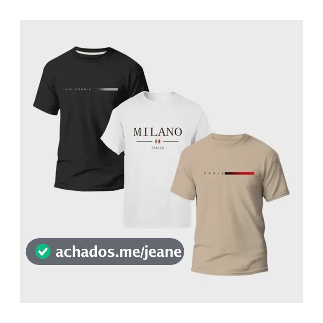 Kit 3 Camiseta Paris Milano Basica Masculina Algodão Premium