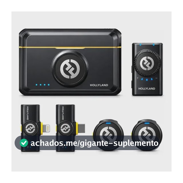 Microfone de lapela Hollyland Lark M2 Combo Preto. Sem Fio Duplo Com Cancelamento de Ruído USB-C Lightning Para iPhone Android Câmera Entrevistas Com Estojo de Carregamento Áudio 48kHz 24-bit