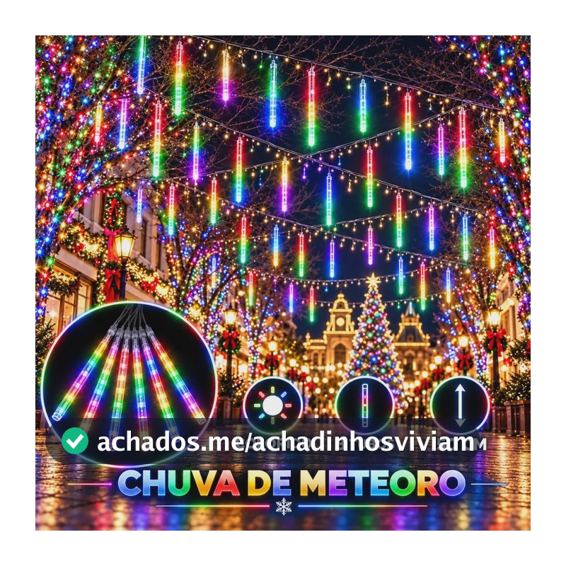 Cascata Bastão LED Snow Fall 8 Tubos 50cm Bivolt Colorido Chuva de Meteoro Luz Natalina Decoração Festa Jardim