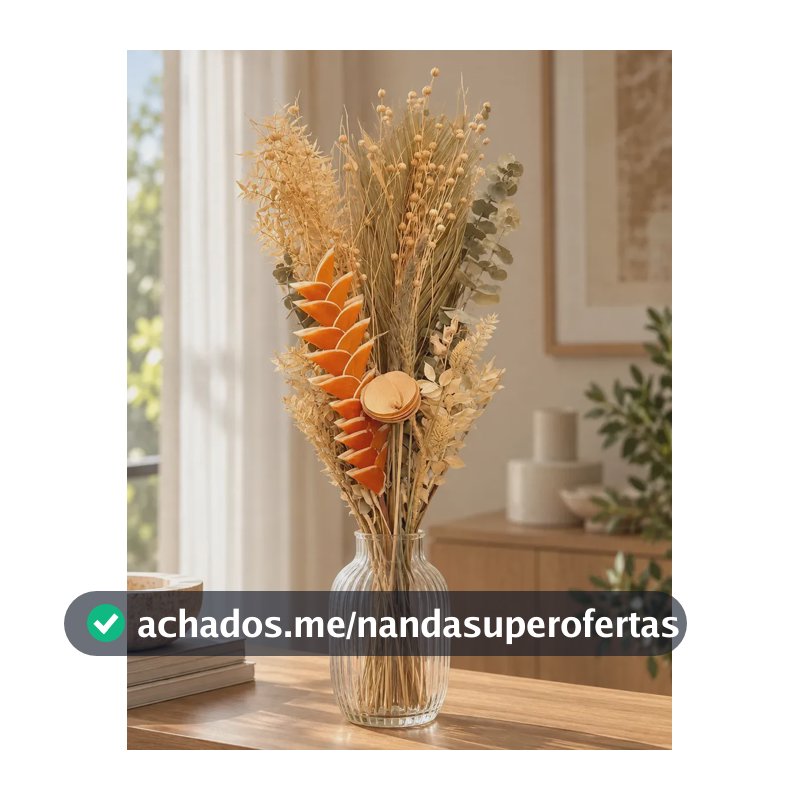 Buquê de Flores Naturais Desidratadas Helicônia e Trigo com Eucalipto para Decoração Boho Rústica