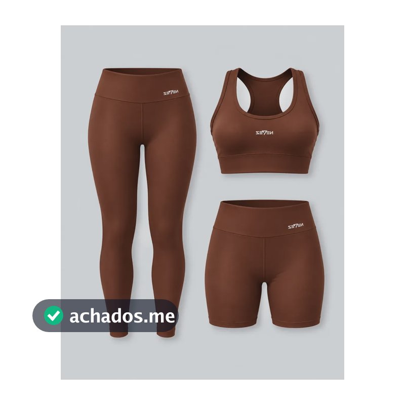 Kit Conjunto Feminino Fitness Top Nadador + Legging + Short Marrom M
