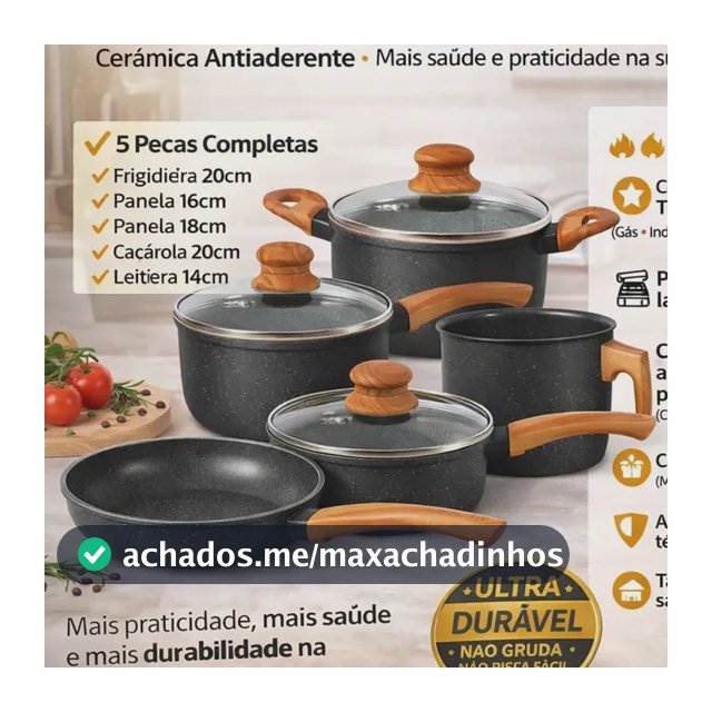 Jogo De Panelas Cerâmico Triplo Indução Vitrex Ecoglid 5 Peças Cor Preto Granito