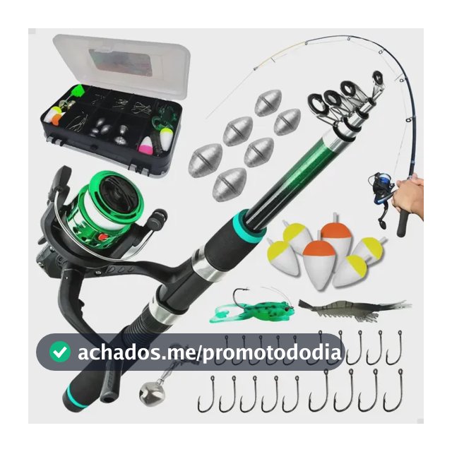 Pescamping Kit Pesca Completo - 1 Vara Fibra De Vidro E 1 Molinete Leve Com Linha - Estojo Com Acessórios Bóias Chumbadas Anzóis E Mais Tralha Quite De Pescaria