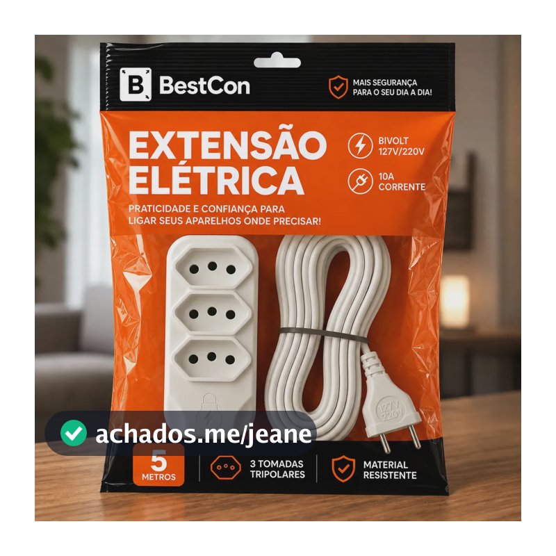 Extensão Elétrica 5 Metros com 3 Tomada Bivolt 10A Branca Bestcon