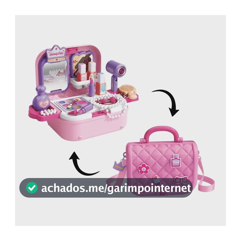 Maleta Bancada Camarim Brinquedo Infantil 2 em 1 Bolsa Alça Transversal 26pçs Acessórios Princesa Fashion Maxi Toys
