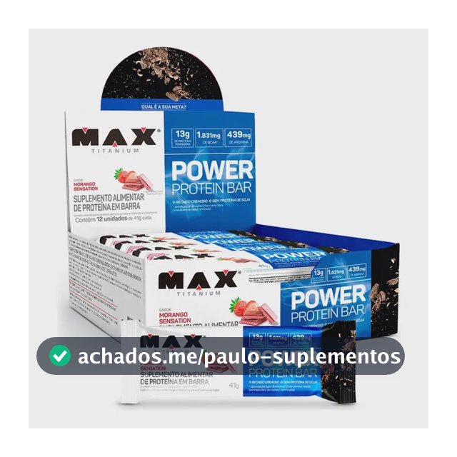 Power Protein Bar 41g Display Com 12 Unid Max Titanium Sabor Morango sensation