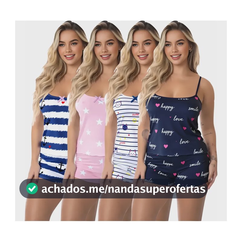 Kit 4 Baby Doll Conjunto Pijama Feminino Estampados