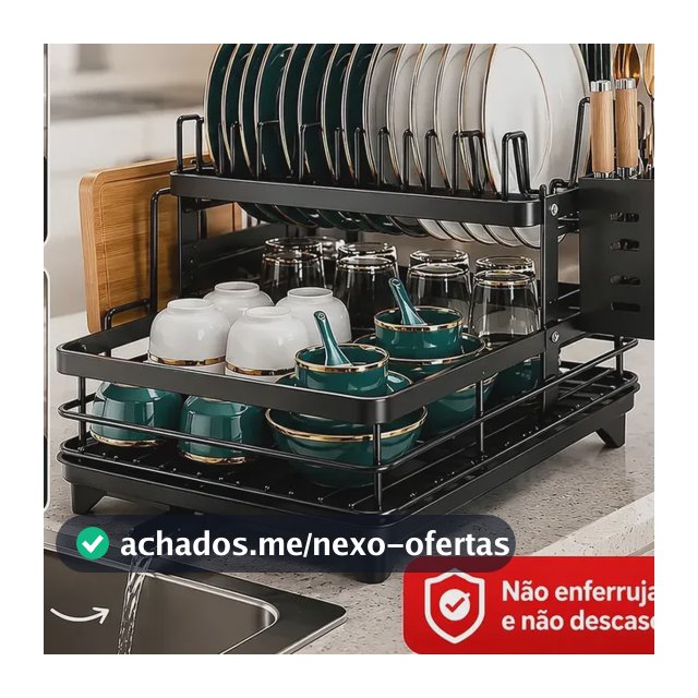 Escorredor De Louça Inoxidável 2 Andares Drenagem Automática Bandeja Grande 360o Organizador Pia Com Porta Talheres Tigelas Pratos