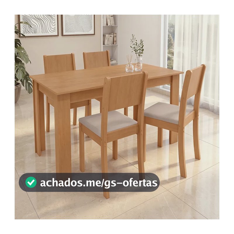 Conjunto Sala De Jantar Com 4 Cadeiras Grupo Lopas Easy Line Cor Amêndoa