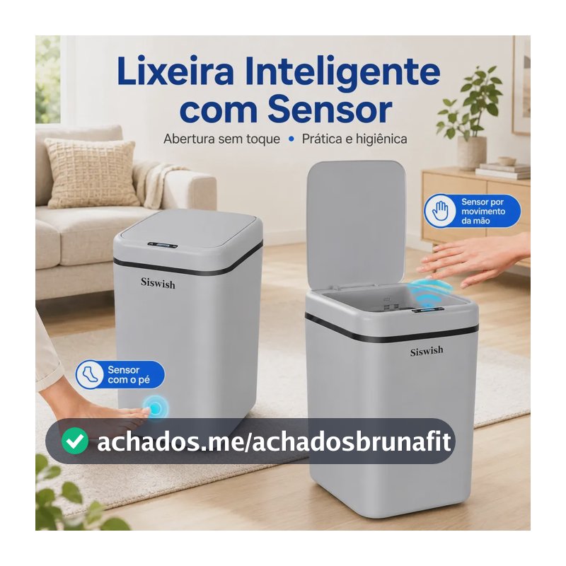 Lixeira Inteligente Automática 17L Com Sensor Infravermelho Sem Toque Lixeira Cozinha Modo Silencioso À Prova D’Água Lixeira De Escritório Cinza Lixeiras Para Banheiro-siswish