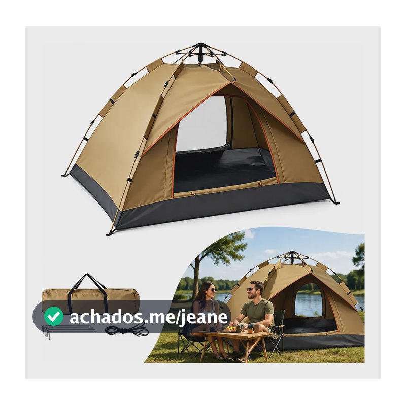Barraca Camping Automática 4 Pessoas Impermeável Iglu Cáqui