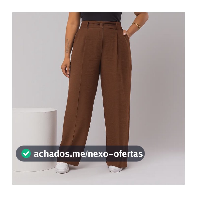 Calça Feminina Plus Size Pantalona Básica Wide Leg Duna