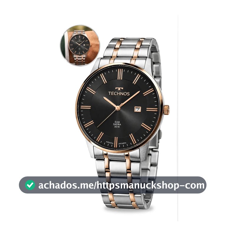 Relógio Technos Masculino Vidro de Safira Analógico Com Calendário Em Aço