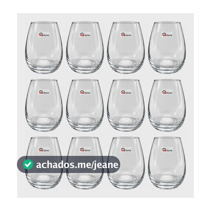 Jogo 12 Copos Vidro Oval Vghome 500ml Transparente
