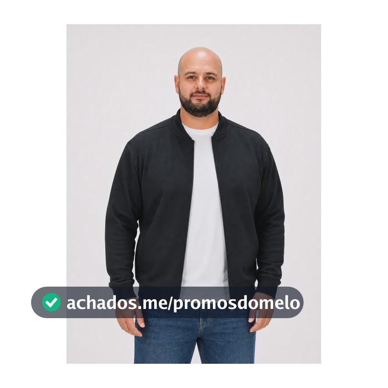 Blusa Bomber Moletom Masculino Plus Size Algodão Ziper G2 Preto
