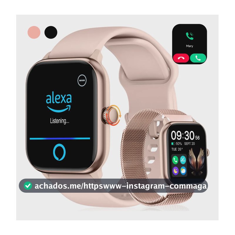 Relógio Inteligente Smartwatch Alexa Chamadas Bluetooth NOVANTE Rosa Digital Feminino Masculino Esportivo Notificações Instantâneas Agua IP68 350mAh 1.85 AMOLED Com Codificador Monitor Cardíaco Spo2