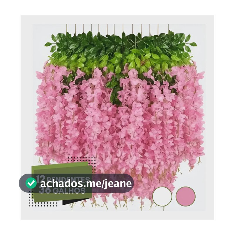 12 Pendentes Flor Cerejeira 36 Galhos Decoração Artificial Rosa