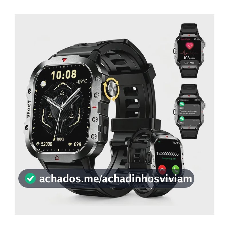 Smartwatch HANCDON H11 com GPS e Tela 2.01" IPS Masculino Feminino para Chamadas Bluetooth e 2 Pulseiras Compatível Android iOS