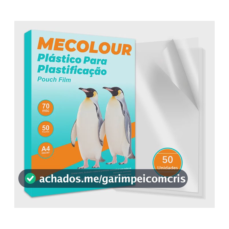 Filme Plastificação A4 70 Micras 50 Folhas Brilho Alto Mecolour