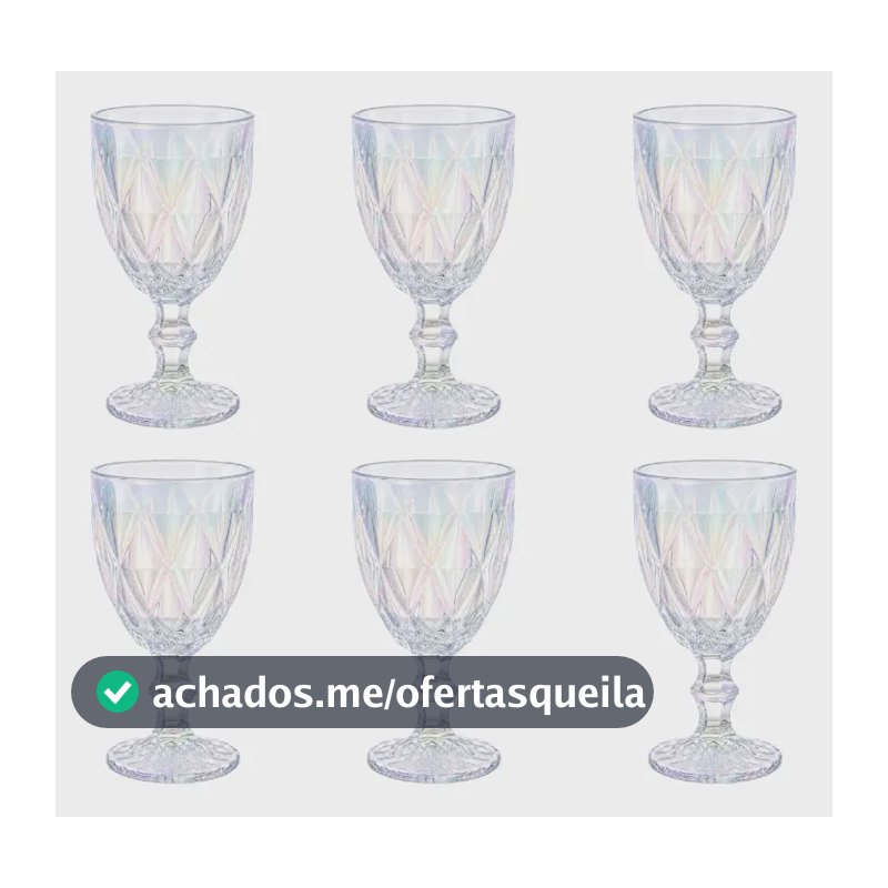Jogo 6 Taças Diamond Furta Cor 340ml Vidro Furta-cor Transparente