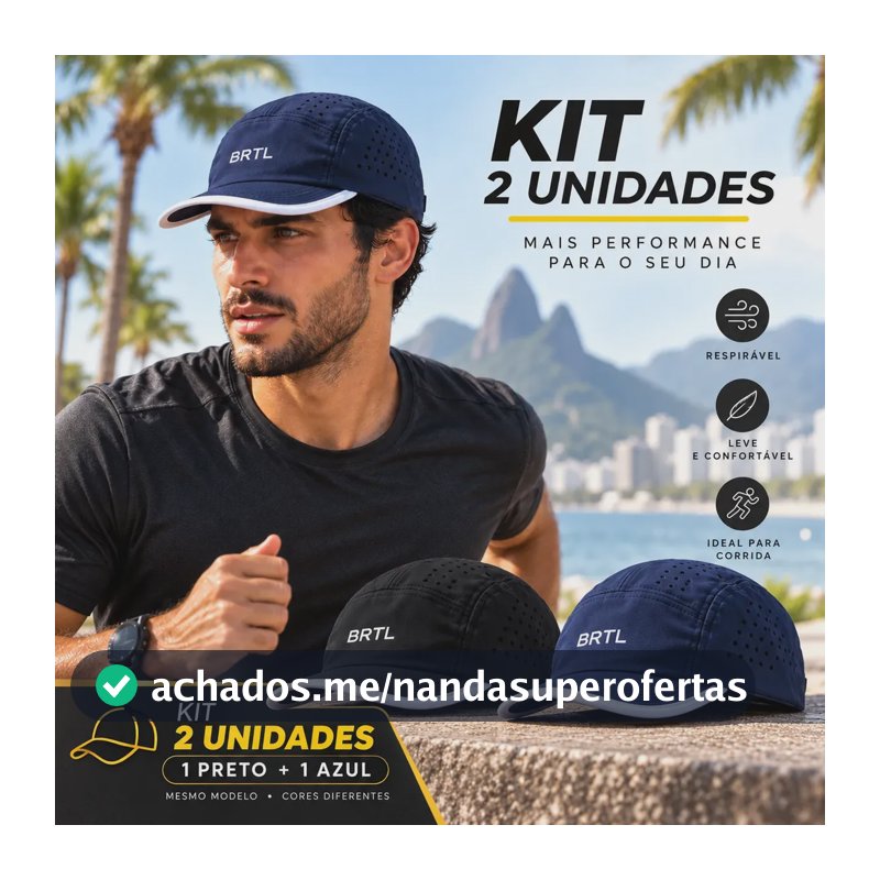 Kit 2 Bonés Corrida Aba Flexível Leve Impermeável Proteção Preto/azul Un