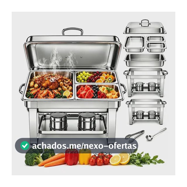 Rechaud Retangular 12l Aço Inox Banho Maria 3 Cubas Fogareir Sbl-cl-11
