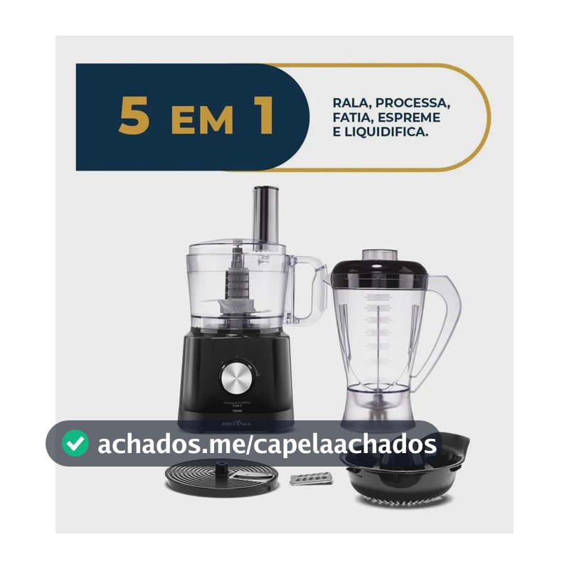 Multiprocessador Britânia 5 em 1 com Liquidificador 2,2L e Processador 1,25L 1000W BMP10A