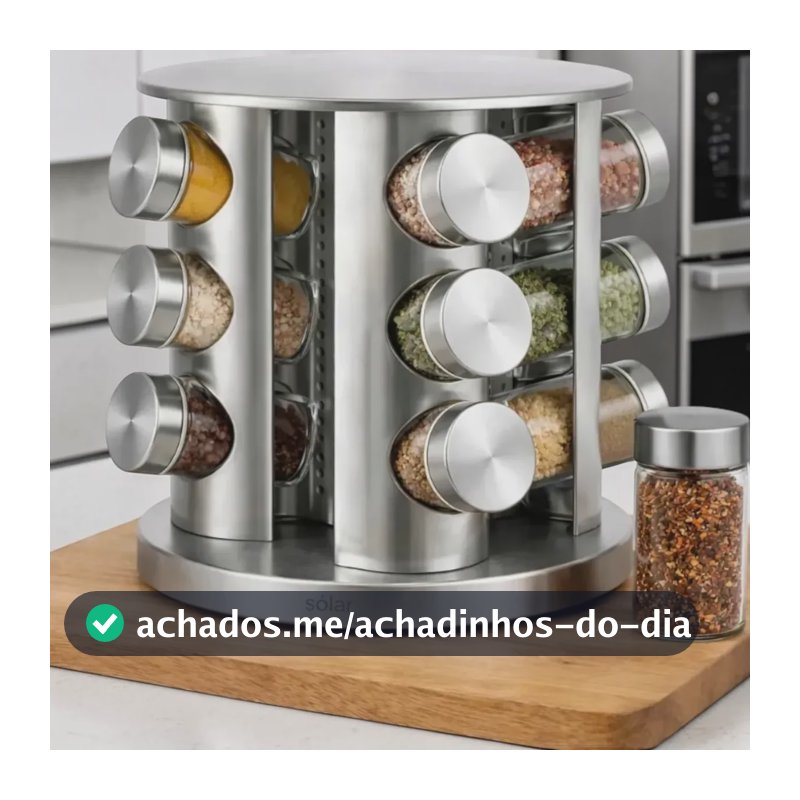 Porta Tempero Condimentos Giratório 12 Potes Inox Luxo Prata