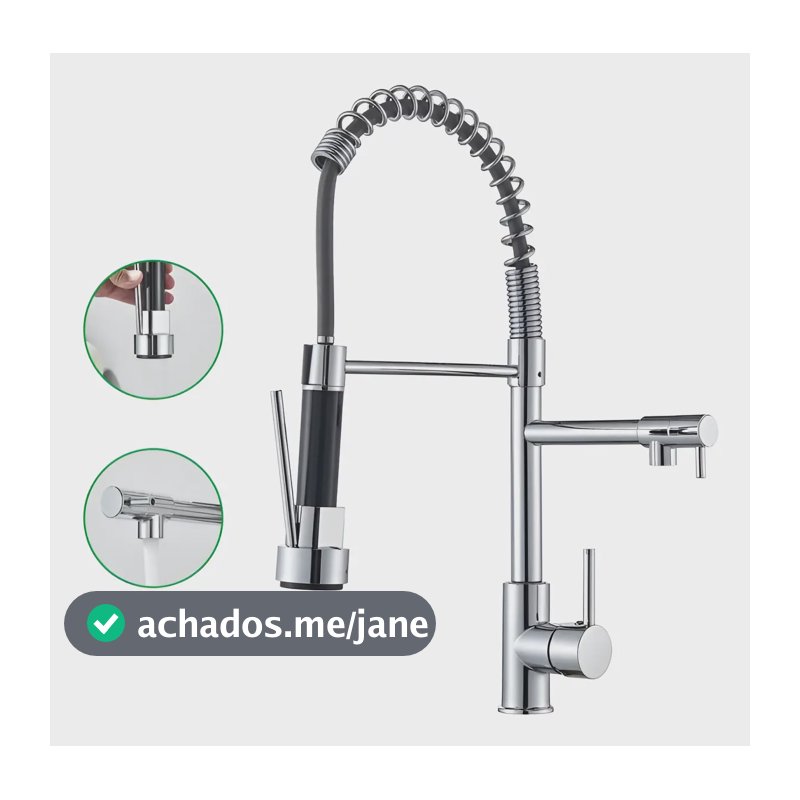 Torneira Gourmet Cozinha 50cm Metal Spray Duo Monocomando Acabamento Cromo Polido Espelhado Cor Cromado Winda