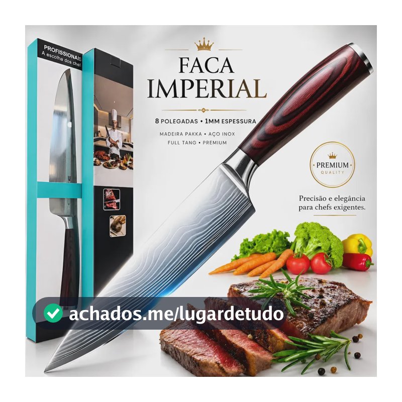 Faca Chef Profissional 8 Pol Aço Inox Corte Preciso Ultra Afiado Cabo Madeira Pakka Antiderrapante Profissional Premium Ideal Para Carnes Legumes Peixes Frutas Cozinha Gourmet Churrasco Picanha