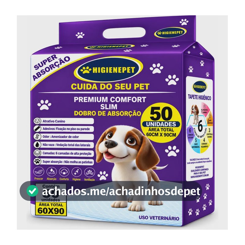 Tapete Higiênico 60x90cm 50 Unidades Premium Comfort Higienepet