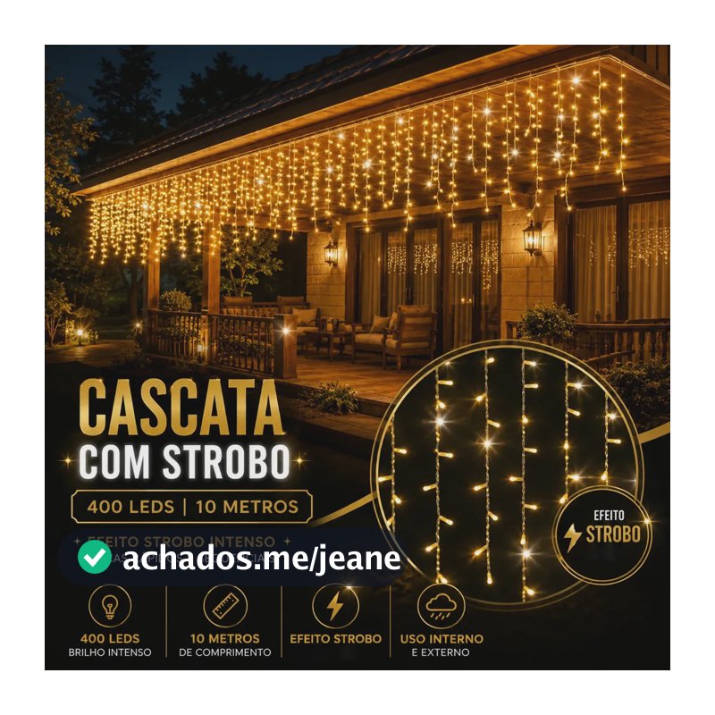 Pisca Cascata Strobo DEKASA - Branco Quente - Transparente 10 m