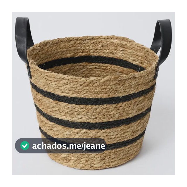 Cesto De Fibra Natural Com Alça Decorativo Boho Rústico Casa Algodao Preto E Fibra Natural