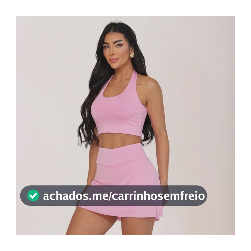 Conjunto Feminino Top Frente Única E Shorts Saia Bolso Beach Rosa Lisa P